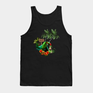 Tropical design with cute toucan with a drink and palm trees Tank Top